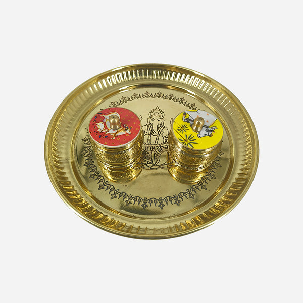 Brass Ganesh Pooja Plate with Boxes