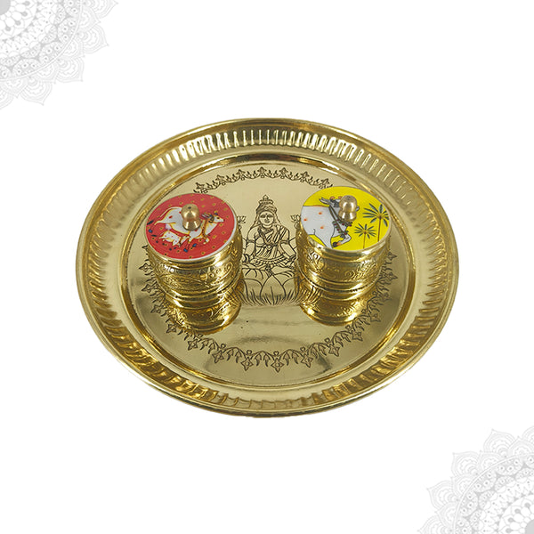 Brass Lakshmi Pooja Plate with Boxes