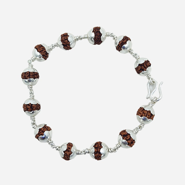 5 Face Rudraksha Silver Capped Bracelet