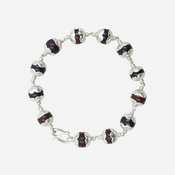 Red Sandalwood Silver Capped Bracelet