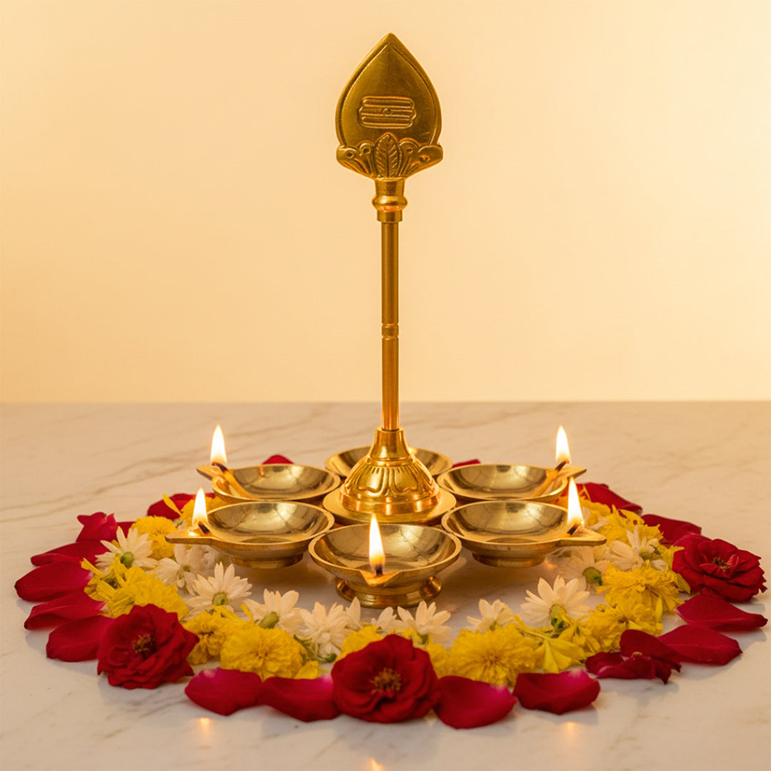 Brass Arumuga Vilakku with Vel
