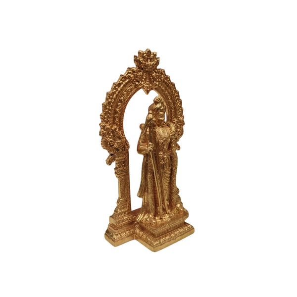 Bronze Palani Raja Azhangara Murugan statue 4 inch right side angle view with arch detail