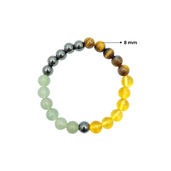 Close up of the 8mm genuine Tiger's Eye bead on a handmade Money Magnet wealth attraction bracelet.