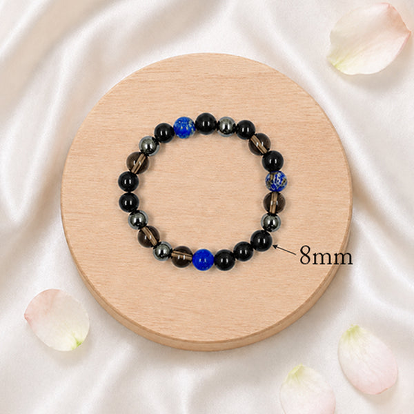 Close-up of the Shani Shakti spiritual bracelet indicating the 8mm authentic crystal bead size.