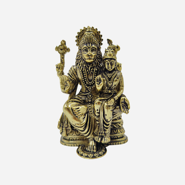 Brass Lakshmi Narasimha Idol Front View with Goddess Lakshmi for Home Temple, Daily Pooja and Vastu