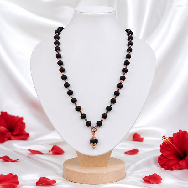 Karungali Mala with Copper Finish Pendant and Black Karungali Wood Beads for Spiritual Protection and Daily Wear