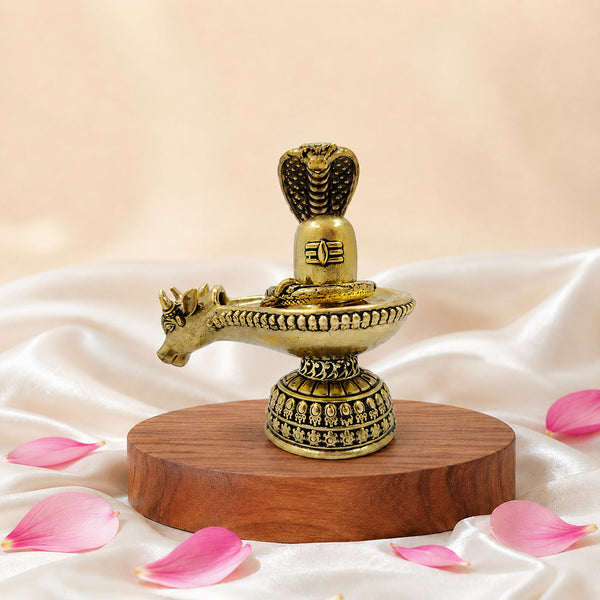 Brass Shiva Lingam with Nandi idol in antique brass finish for home temple