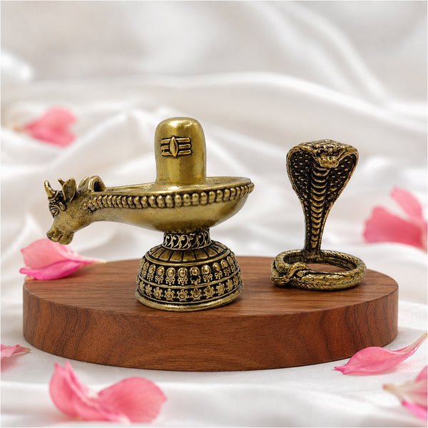 Brass Shiva Lingam with removable Nagabharanam and Nandi for pooja