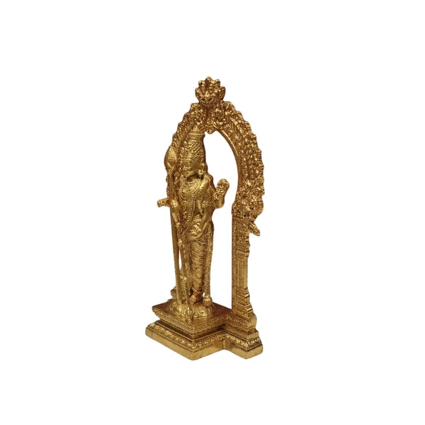 Bronze Thiruchendur Murugan statue 4 inch left side angle view showing arch and pillar detail
