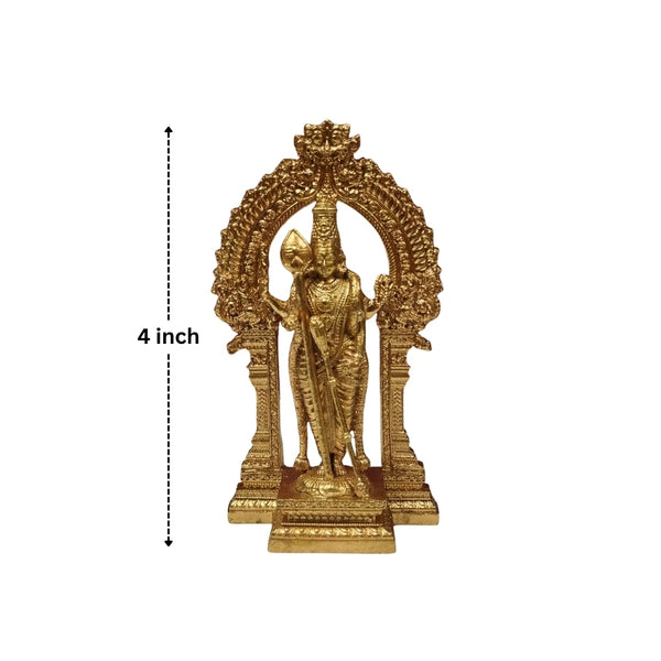 Bronze Thiruchendur Murugan statue 4 inch size measurement with prabhavali arch