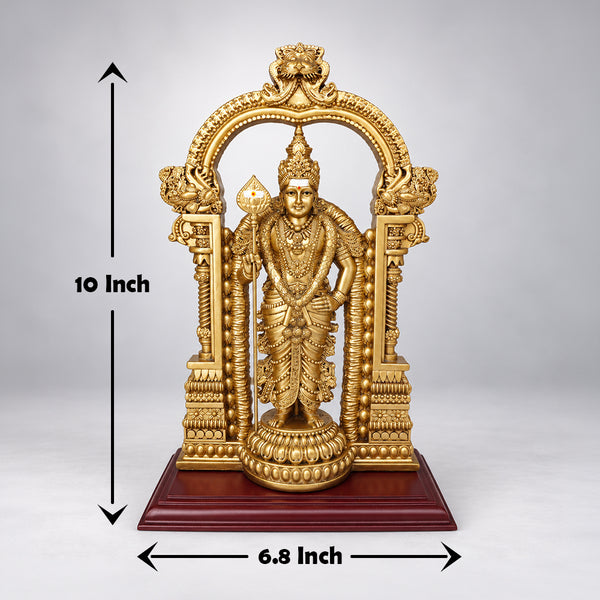 Gold Murugan statue size: 10 inch height and 6.8 inch width