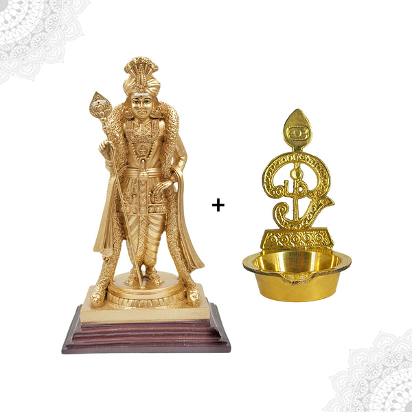 Palani Raja Alangara Murugar statue with traditional Om Vilakku