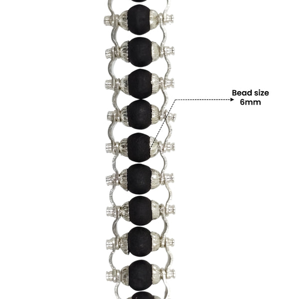 6mm Karungali beads in white metal casing
