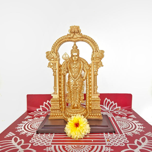 Thiruchendur Murugan statue decorated by yellow flowers